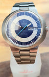 Omega Dynamic Automatic Day Date with Two Tone Silver and Blue Bullseye Dial in Stainless Steel on Bracelet 1969