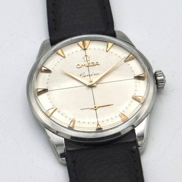 1954 Large Omega Geneve with Cross Hairs and Subsidary Seconds in Stainless Steel Model 2748