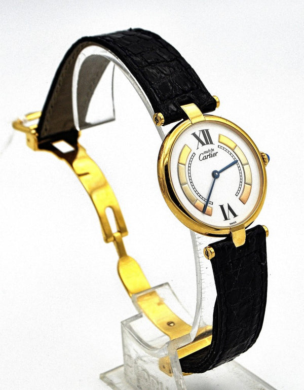 Cartier Ronde Vermeil in Sterling Silver Gilt with Deployment Clasp Model 590003 Circa 1990