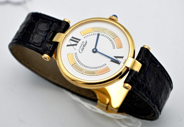 Cartier Ronde Vermeil in Sterling Silver Gilt with Deployment Clasp Model 590003 Circa 1990