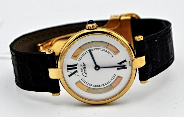 Cartier Ronde Vermeil in Sterling Silver Gilt with Deployment Clasp Model 590003 Circa 1990