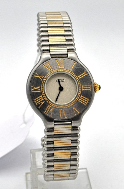 Must De Cartier '21' ladies Quartz Wristwatch in Gold and Steel on Bracelet With Original Box Circa 1990