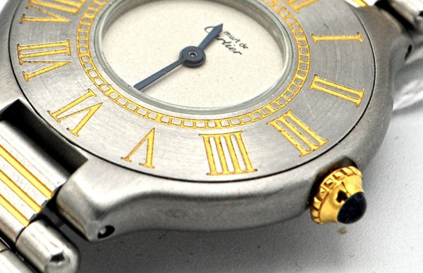 Must De Cartier '21' ladies Quartz Wristwatch in Gold and Steel on Bracelet With Original Box Circa 1990