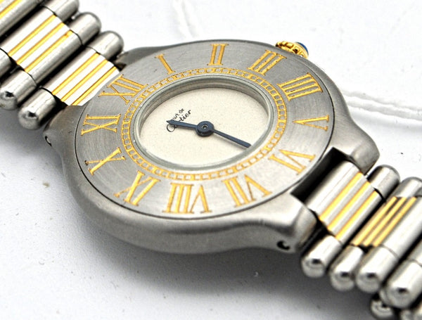 Must De Cartier '21' ladies Quartz Wristwatch in Gold and Steel on Bracelet With Original Box Circa 1990