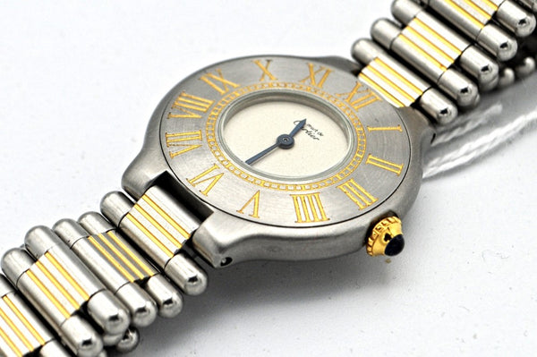 Must De Cartier '21' ladies Quartz Wristwatch in Gold and Steel on Bracelet With Original Box Circa 1990