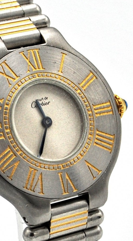 Must De Cartier '21' ladies Quartz Wristwatch in Gold and Steel on Bracelet With Original Box Circa 1990