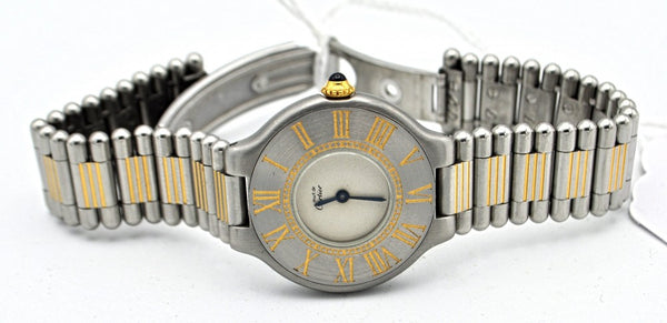 Must De Cartier '21' ladies Quartz Wristwatch in Gold and Steel on Bracelet With Original Box Circa 1990