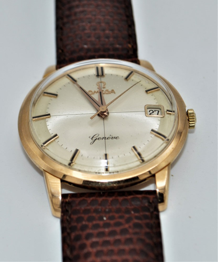 Omega Geneve Date with Cross Hairs in 18ct Pink Gold Made in France 1959