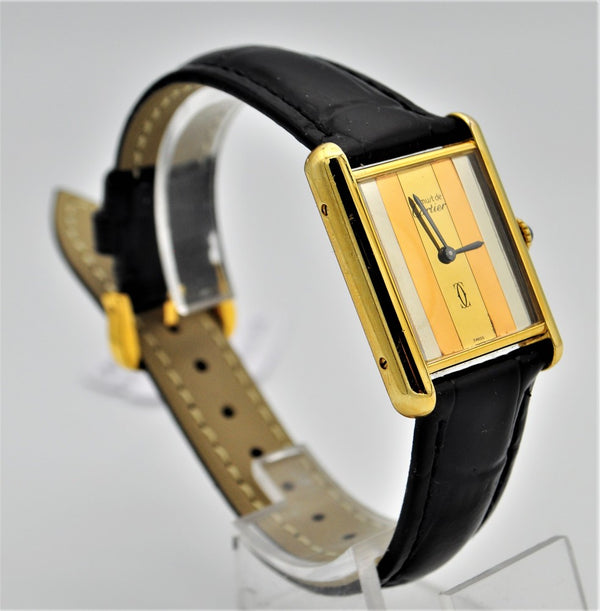 Cartier Tank Mechanical Manual Wind with Tri Colour Dial in Silver Gilt Circa 1970