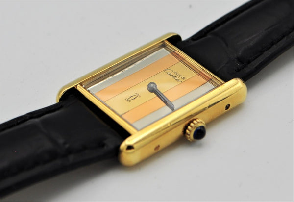 Cartier Tank Mechanical Manual Wind with Tri Colour Dial in Silver Gilt Circa 1970