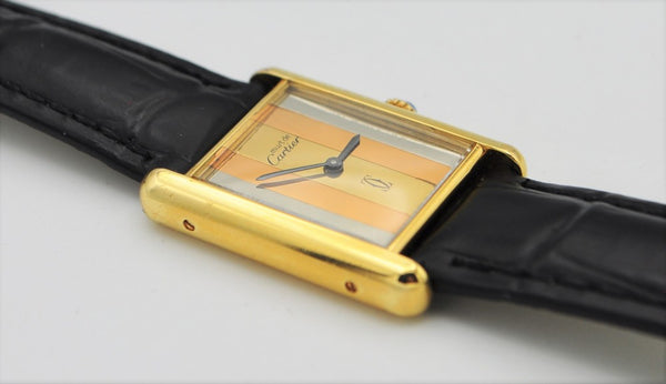 Cartier Tank Mechanical Manual Wind with Tri Colour Dial in Silver Gilt Circa 1970