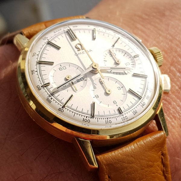 1963 Rare Omega Chronograph in 18ct Gold Model 101.010.63 with Omega Buckle and Box