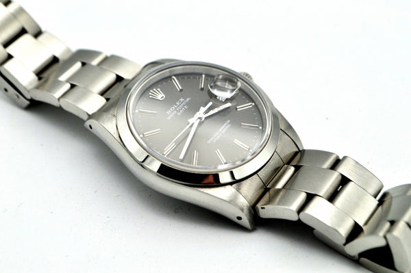 Rolex Oyster Perpetual Date with Charcoal Grey Dial in Stainless Steel Model 15200 with Box and Papers Dated 1990