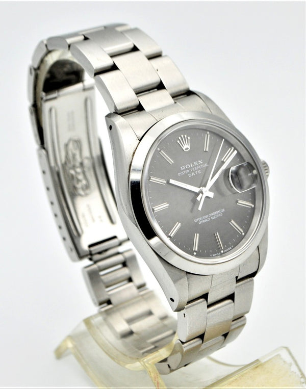 Rolex Oyster Perpetual Date with Charcoal Grey Dial in Stainless Steel Model 15200 with Box and Papers Dated 1990