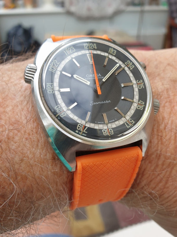 Omega Seamaster Chronostop Dive Style Watch with 24 Hour Inner Bezel Model 145.008 in Stainless Steel 1968
