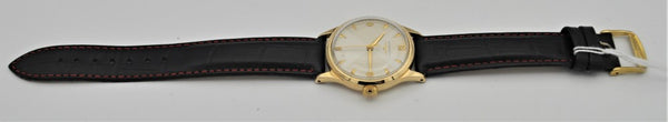 Longines 9ct Gold Dress Watch Model 13322 with Rare Hourglass Dial and Original Box Circa 1957