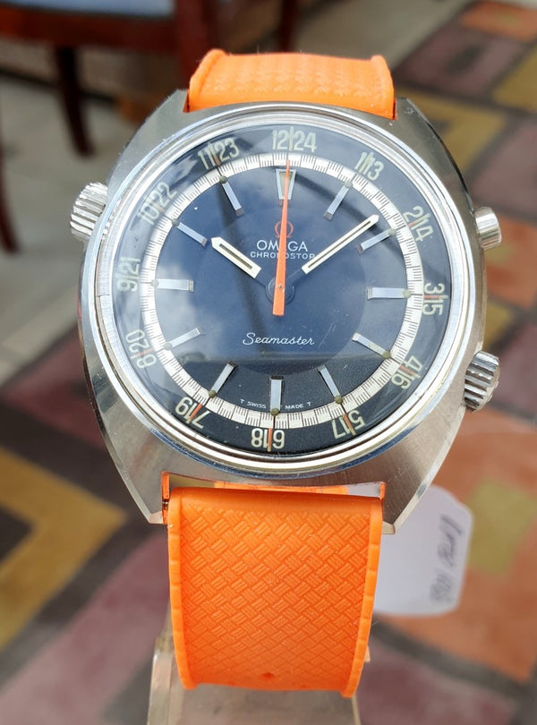 Omega Seamaster Chronostop Dive Style Watch with 24 Hour Inner Bezel Model 145.008 in Stainless Steel 1968