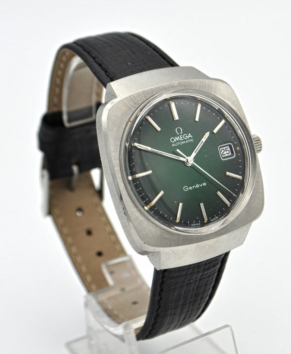 1978 Omega Geneve Automatic Date Model 166.0164 with Green Dial in Stainless Steel with Papers