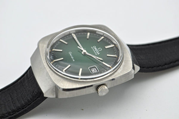 1978 Omega Geneve Automatic Date Model 166.0164 with Green Dial in Stainless Steel with Papers