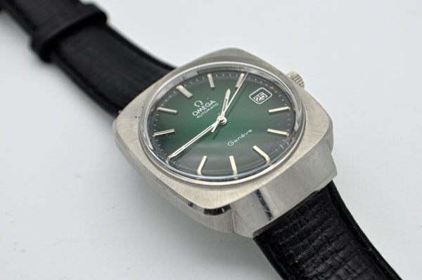 1978 Omega Geneve Automatic Date Model 166.0164 with Green Dial in Stainless Steel with Papers