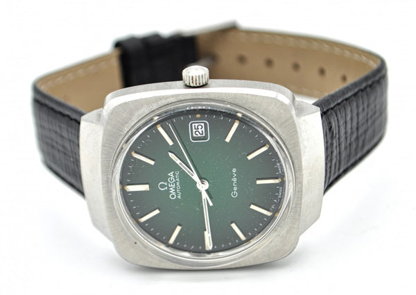 1978 Omega Geneve Automatic Date Model 166.0164 with Green Dial in Stainless Steel with Papers