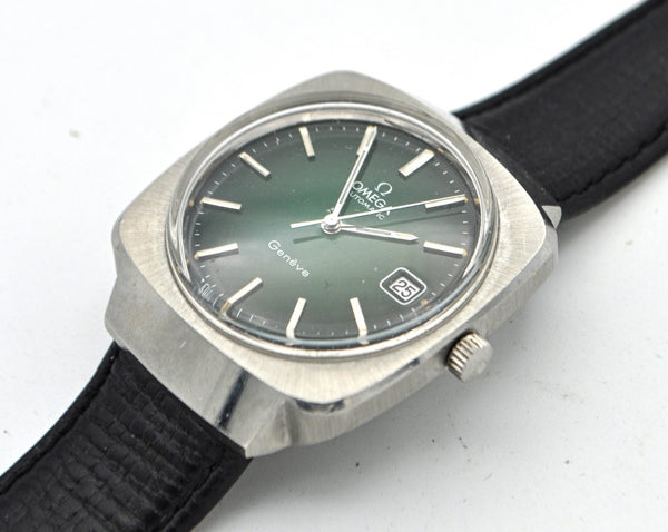 1978 Omega Geneve Automatic Date Model 166.0164 with Green Dial in Stainless Steel with Papers