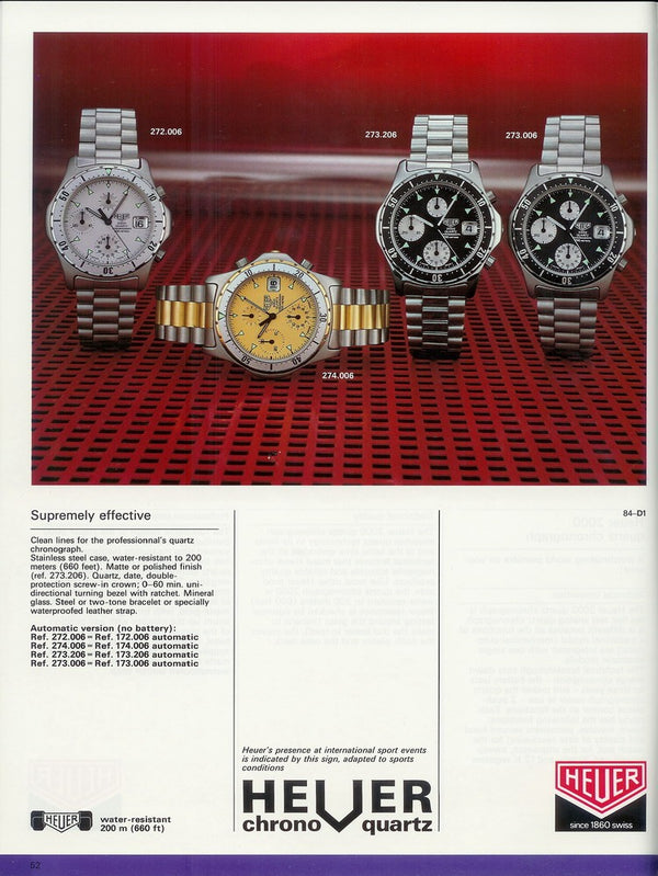 1985 TAG Heuer 2000 Series Chronograph Watch Model 272.006/1 Stainless Steel on Fliplock Bracelet with Box and Books Hardly Used