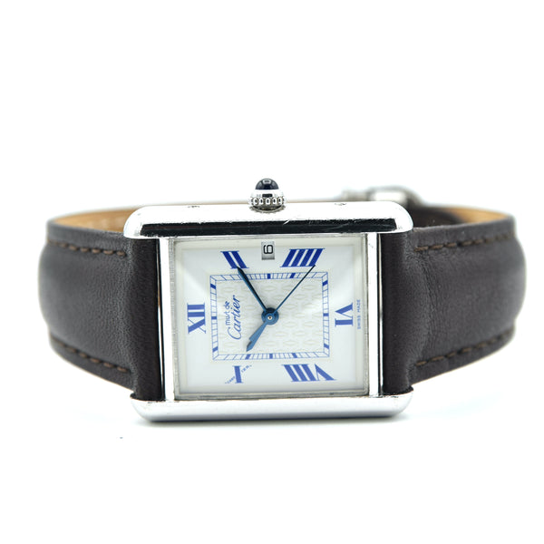 2001 Classic Cartier Full Size Tank with Date & Deployment Buckle Model 2414 with Box and Papers