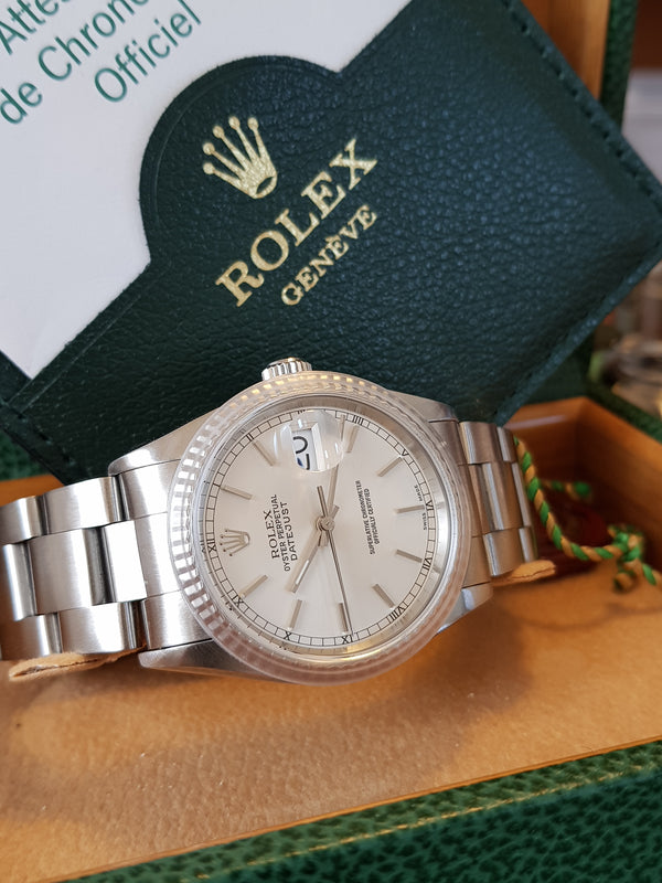 Rolex Oyster Perpetual Datejust in Stainless Steel Model 16234 with Box and Papers Dated 2003