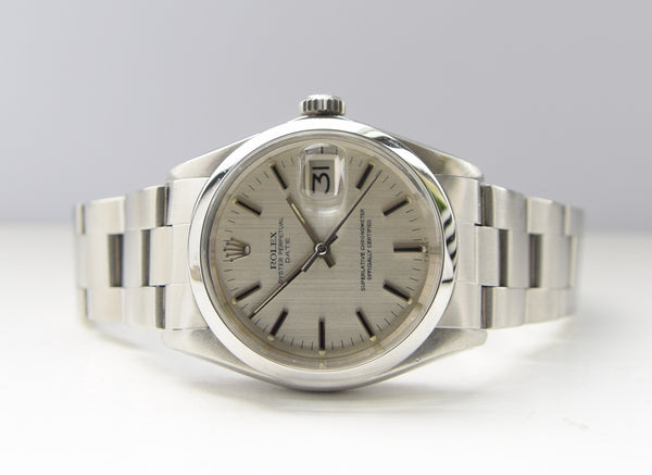 Rolex Oyster Perpetual Date with Satin Silver Dial in Stainless Steel Model 1500 Dated 1971