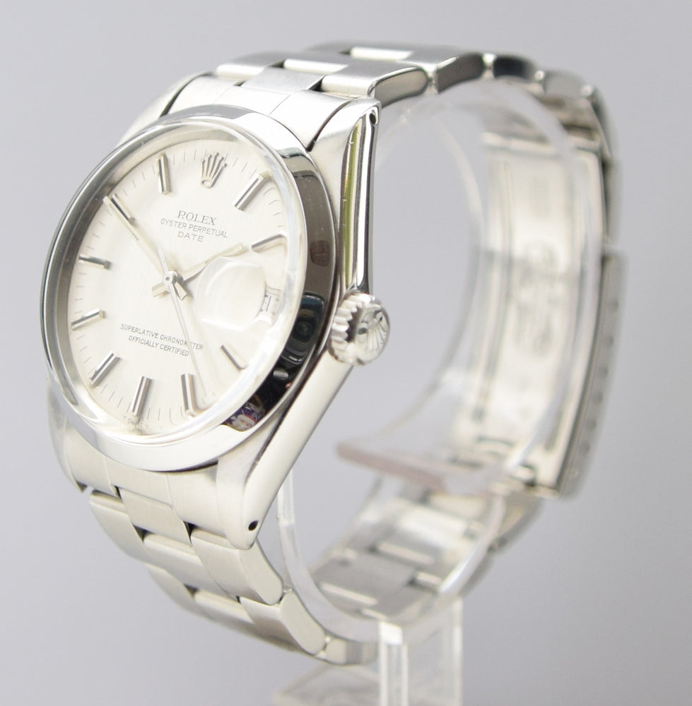 Rolex Oyster Perpetual Date with Satin Silver Dial in Stainless Steel Model 1500 Dated 1971