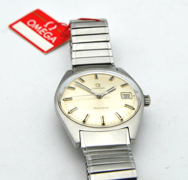 1969 Omega Geneve Date Model 136.041 Manual Wind with Rare Fixo-Flex Bracelet Original Box and Paperwork