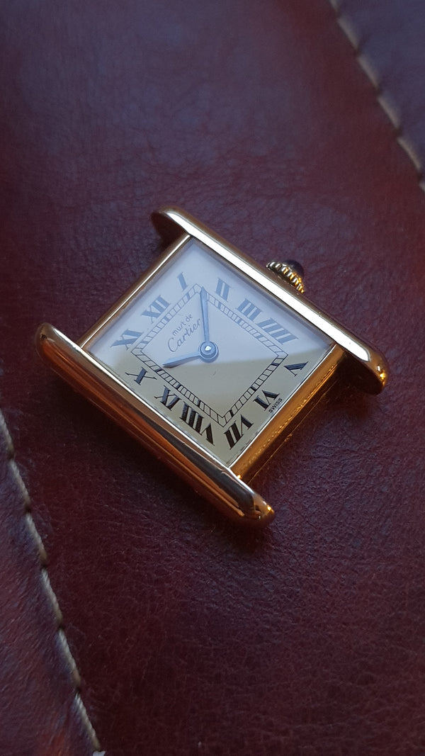 1984 Cartier Ladies Tank Mechanical Manual Wind with Classic Roman Dial and Box & Papers