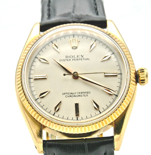1950s Rolex Oyster Perpetual Chronometer in 18ct Gold Model 6567 with Fluted Bezel and Dagger Markers