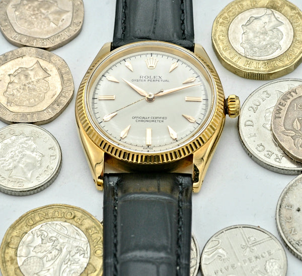 1950s Rolex Oyster Perpetual Chronometer in 18ct Gold Model 6567 with Fluted Bezel and Dagger Markers