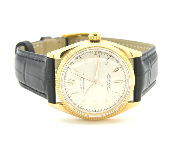 1950s Rolex Oyster Perpetual Chronometer in 18ct Gold Model 6567 with Fluted Bezel and Dagger Markers