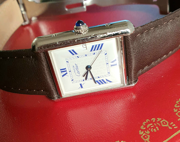 2001 Classic Cartier Full Size Tank with Date & Deployment Buckle Model 2414 with Box and Papers
