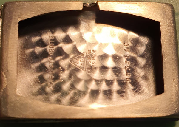 1930s Omega with a Stunning Two Tone Dial Cal T17 in Rectangular Deco-Style Wristwatch in Staybrite Steel Case