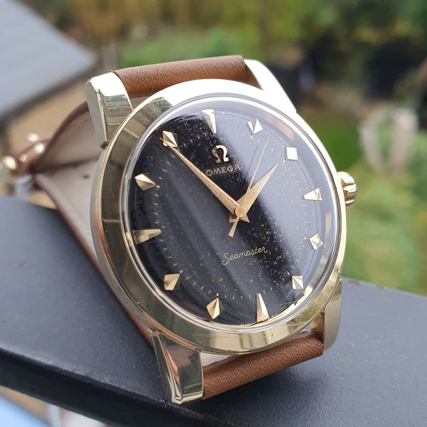 1956 Omega Seamaster Wristwatch Model 2759-2 with Original Black Dial in Gold-Capped Case