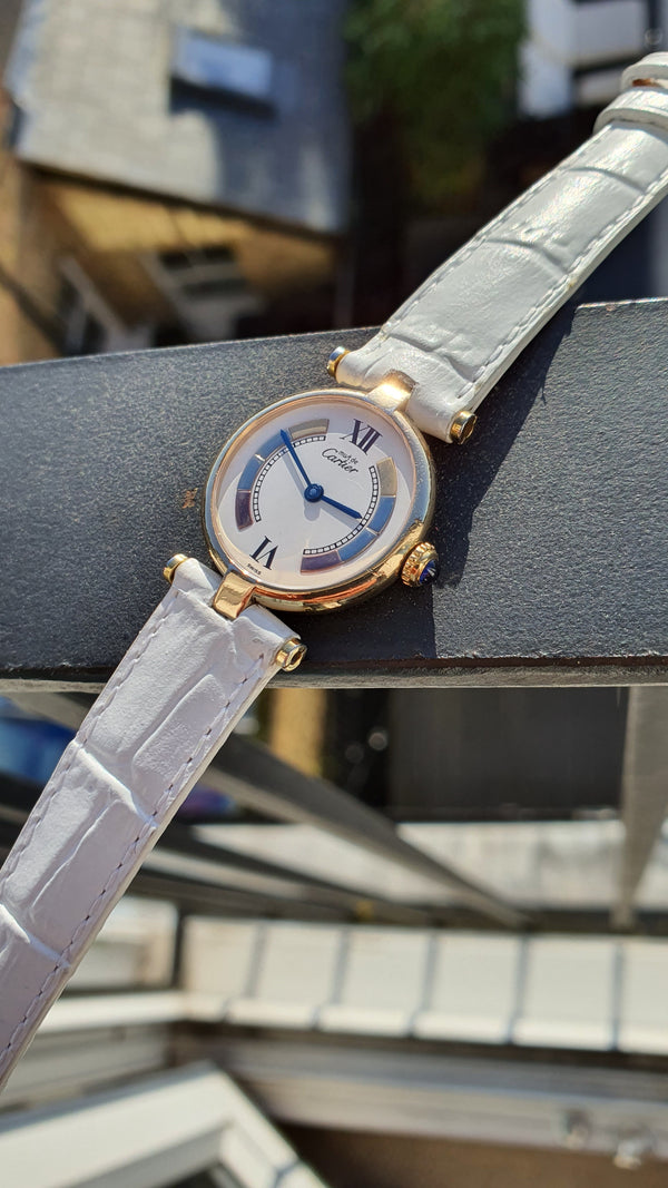 1990s Ladies Cartier 'Must de' Ronde Vendôme with Tri-Colour Dial in 925 Silver Gilt Vermeil Case