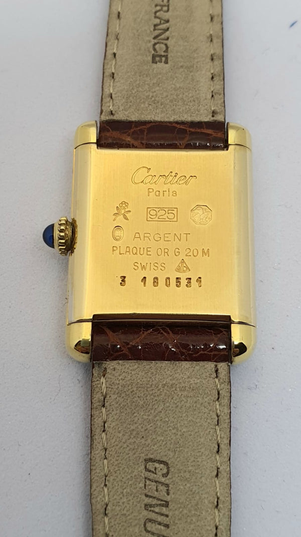 Ladies Cartier Tank Mechanical with Burgundy Dial in 925 Silver Gilt 1970s