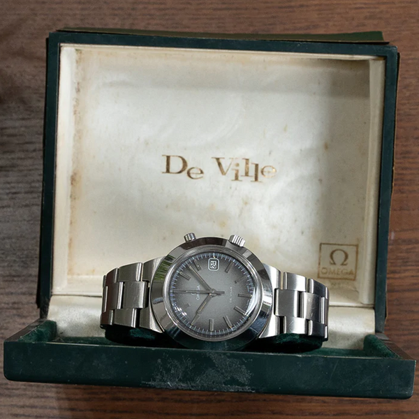 1969 Omega Rare Jumbo De Ville Chronostop with Grey Fume Dial Model 146.012 on Bracelet with Box