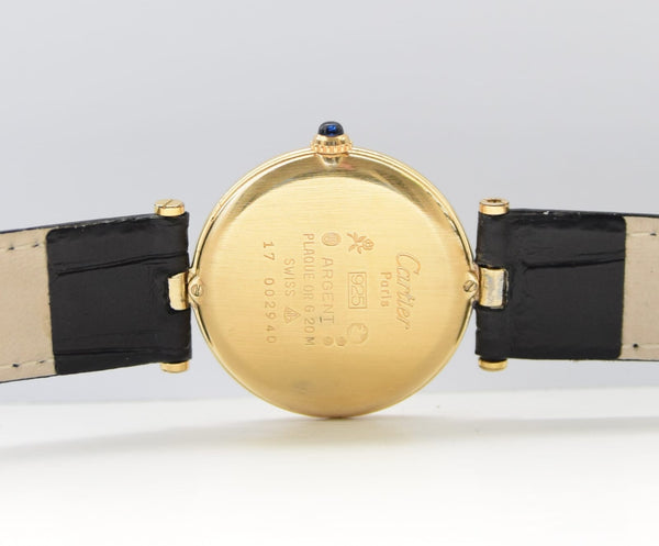 Cartier Ronde Vermeil with Lapis-Type Dial and Vendôme Lugs in Sterling Silver 925 Gilt Circa 1990s