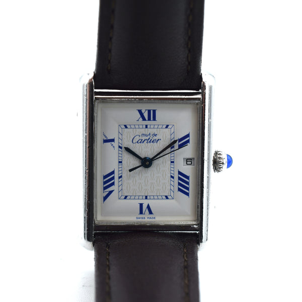 2001 Classic Cartier Full Size Tank with Date & Deployment Buckle Model 2414 with Box and Papers