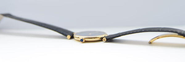 Cartier Ronde Vermeil with Lapis-Type Dial and Vendôme Lugs in Sterling Silver 925 Gilt Circa 1990s