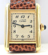 1990s Ladies Swiss Quartz Cartier Tank with Arabic Numerals in Sterling Silver Gilt