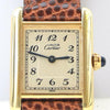1990s Ladies Swiss Quartz Cartier Tank with Arabic Numerals in Sterling Silver Gilt