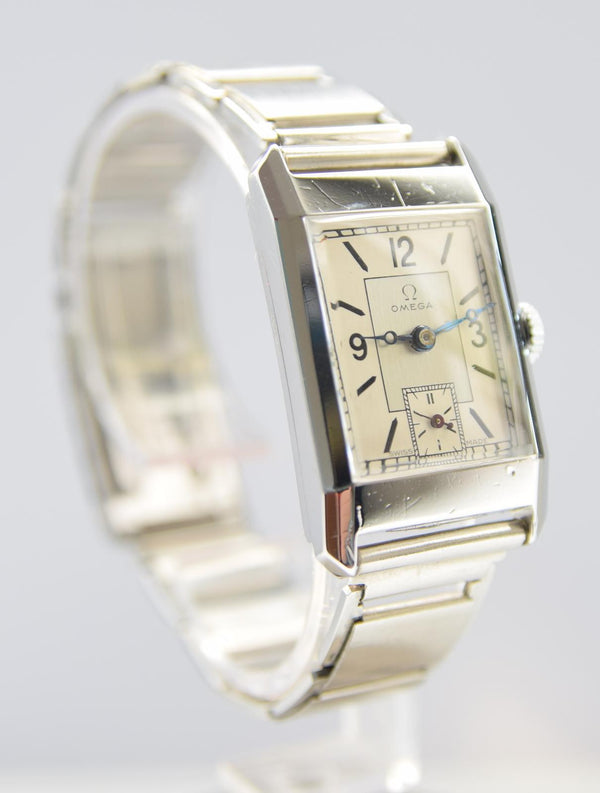 Omega Art Deco Style Wristwatch in Stainless Steel Case with Caliber 20F Circa 1934-36