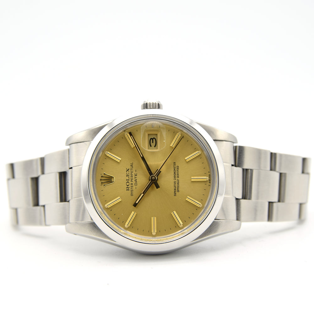 1980-81 Rolex Oyster Perpetual Date Model 15000 in Stainless Steel on Bracelet with Champagne Dial
