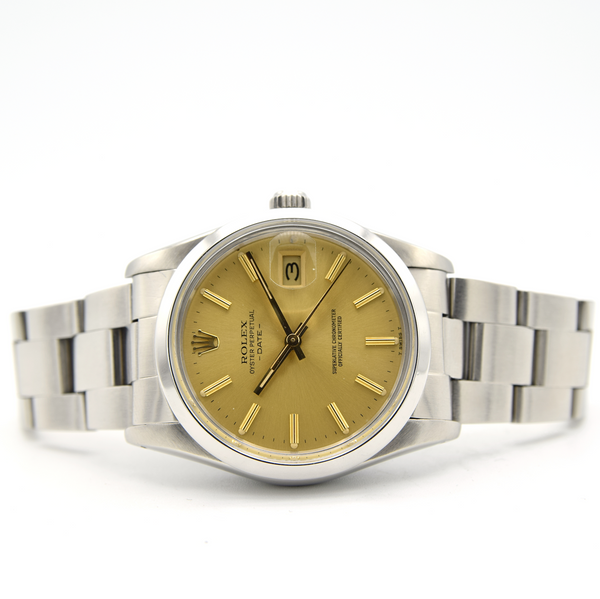 1980-81 Rolex Oyster Perpetual Date Model 15000 in Stainless Steel on Bracelet with Champagne Dial